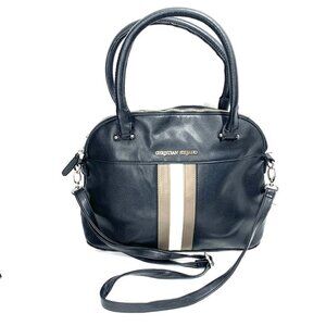 Christian Siriano Vegan Leather Satchel Black/White/Tan Stripe 16"W x 11”